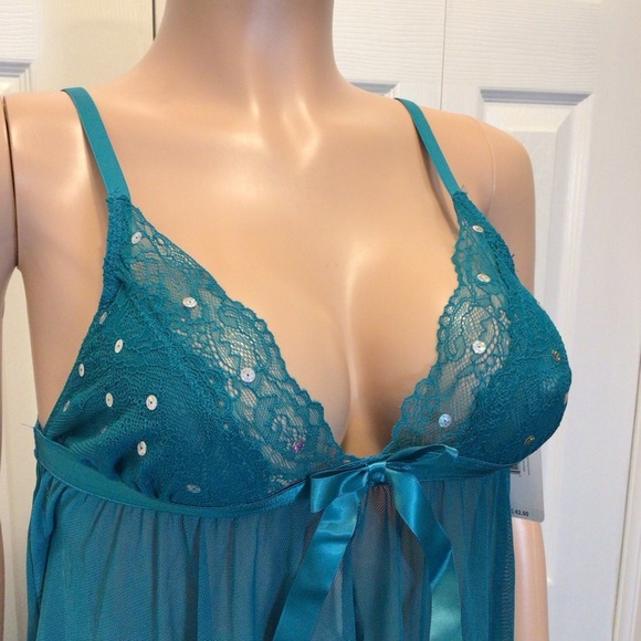 French Affair 2Pc Green Babydoll and G-String Panty Lingerie Set Choose Size - Picture 3 of 12